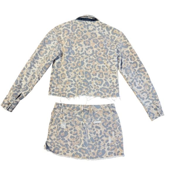 SER.O.YA Cheetah Matching Denim Jacket and Mini Skirt Size Medium - Picture 3 of 6